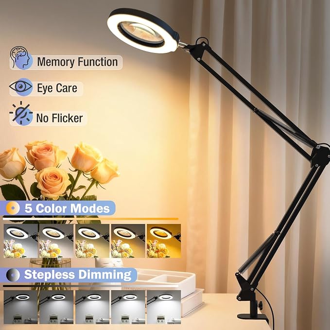 10X Magnifying Glass with Light and Clamp, Real Glass Stand Lighted Magnifier - Image 5
