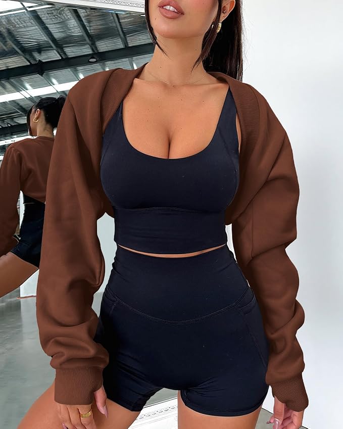 Zwurew Women's Bolero Shrug Long Sleeve Cropped Sweatshirt - Image 2
