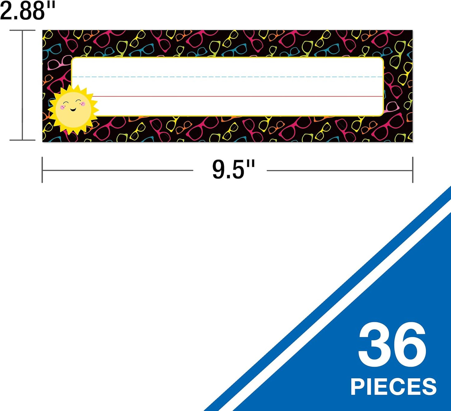 Carson Dellosa School Pop 36PC Name Labels for Kids, Neon Sunglasses Tags for Labeling Classroom, Chalkboard, Desk Organizer and Locker Organization Teacher Decor
