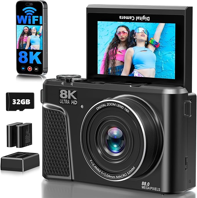 8K Digital Camera for Photography, 88MP Autofocus Vlogging Camera for YouTube by Gavonde
