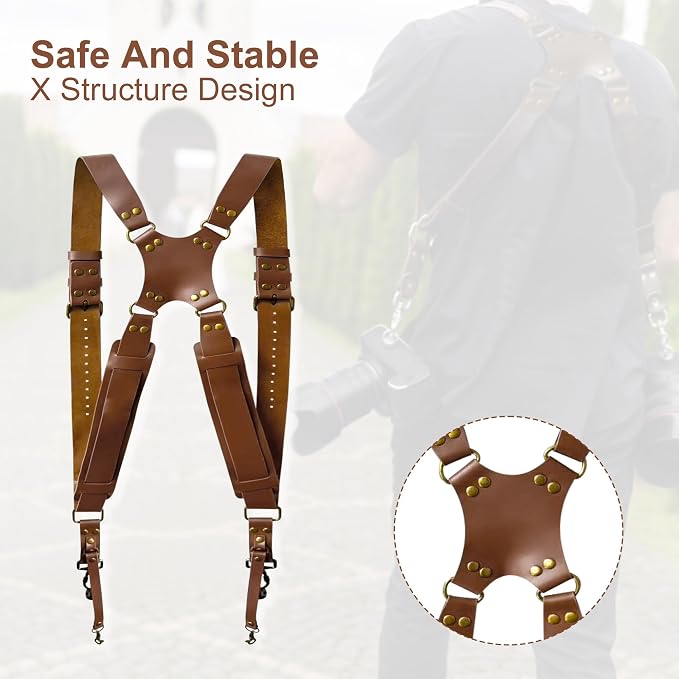 Double Camera Strap, Shoulder Camera Strap Harness Leather Dual Camera Strap - Image 2