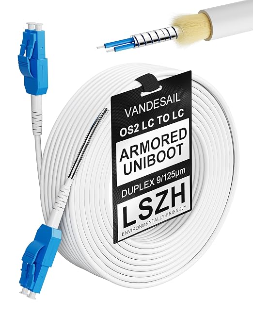 Uniboot LC LC Armored Single Mode Fiber Optic Cable, OS2 SMF Patch Cords by VANDESAIL