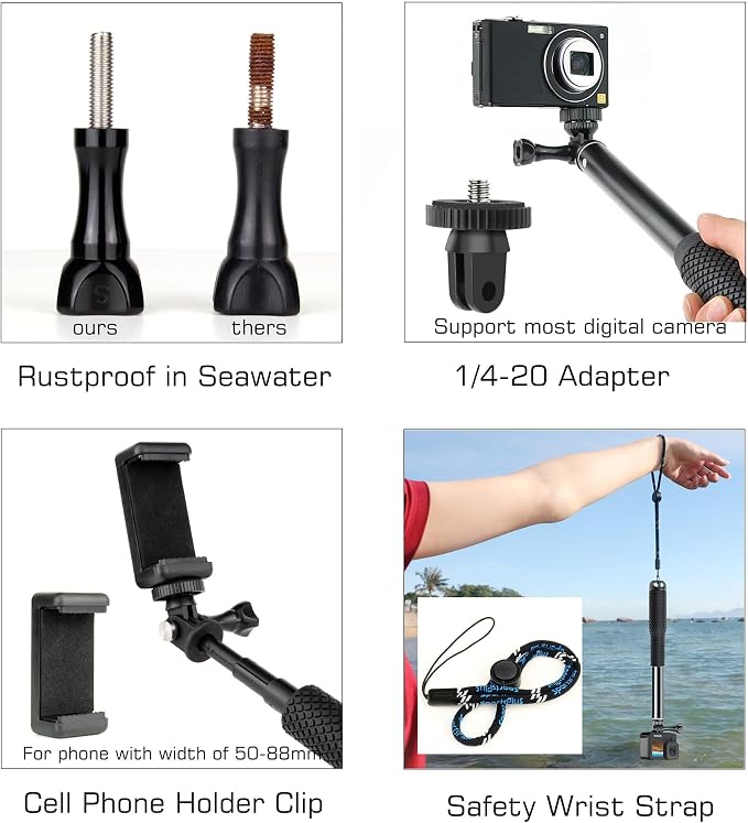 GEPULY Waterproof Selfie Stick for GoPro/DJI/Insta360/AKASO Action Cameras | - Image 5