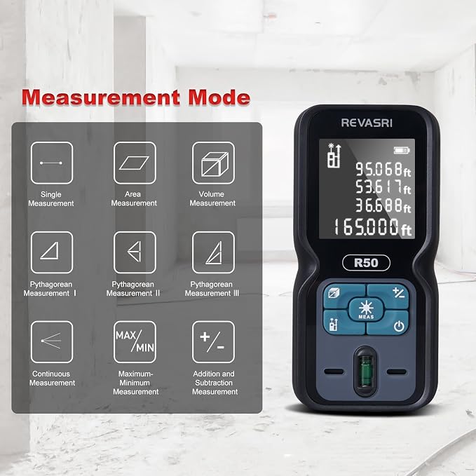REVASRI Laser Distance Meter, 165 Feet Range, ±1/16inch Accuracy Laser - Image 3
