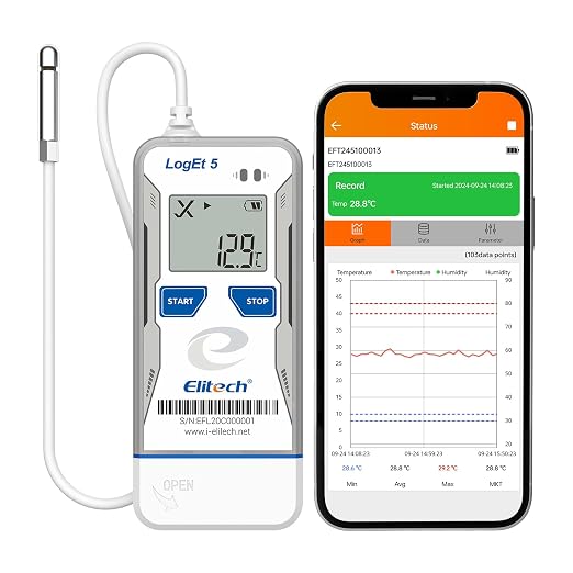 Elitech Bluetooth Data Logger FDA Standards, Temperature Humidity External Probe by Elitech