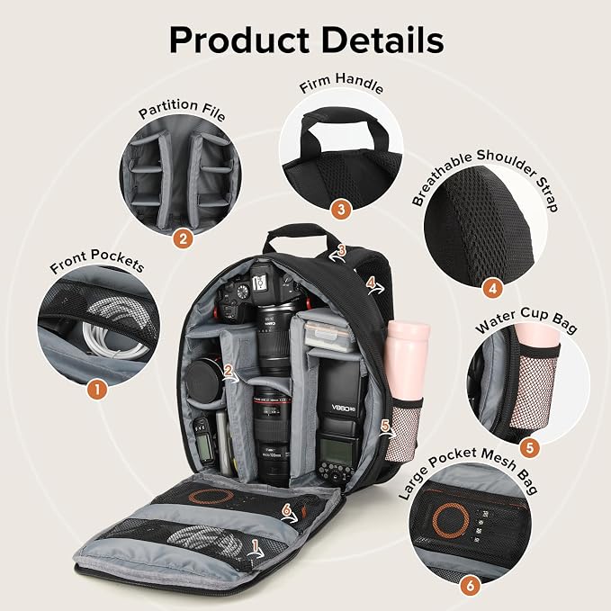 Camera Backpack Bag Small- Waterproof Professional DSLR Camera Bag Photography - Image 6