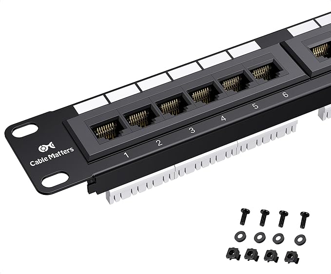 Cable Matters 24 Port Patch Panel Rackmount or Wall Mount 19-Inch, 1U Cat6 by CableMatters