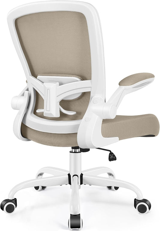 FelixKing Office Chair, Ergonomic Desk Chair Breathable Mesh Chairs with Adjustable High Back Lumbar Support Flip-up Armrests, Executive Swivel Comfy Task Computer Chairs for Home Office Khaki