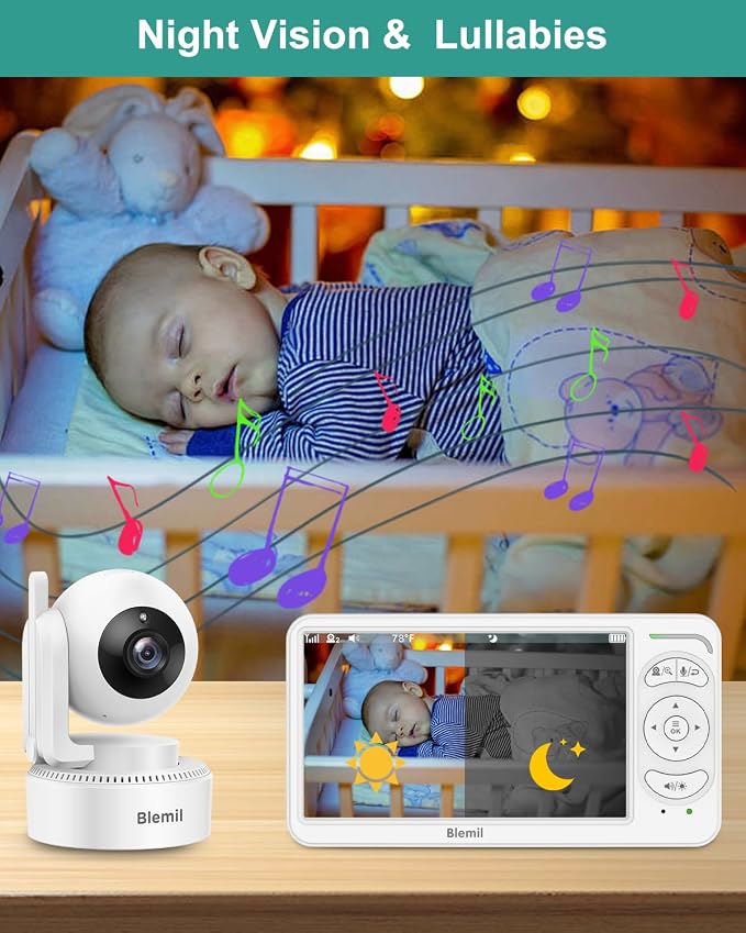 Blemil 6" Baby Monitor with 2 Cameras 4000mAh Battery Upgrade Split Screen - Image 7