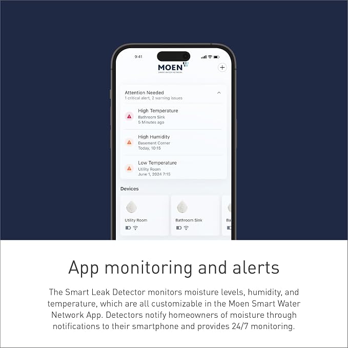 Moen Flo Smart Water Leak Detector, Drip or Flood Sensor Alarm - Image 3