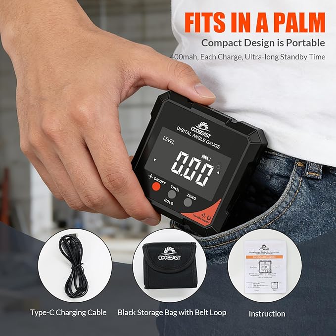 Digital Angle Finder with Laser, 4-Side Magnetic Digital Angle Gauge, - Image 6