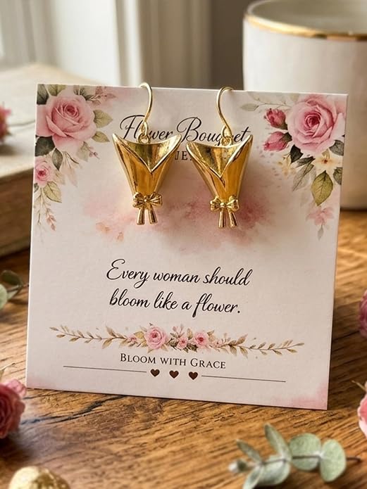 MODRSA DIY Bouquet Gold Earring Wearable Mini Vase Jewelry Collection Trendy - Image 3