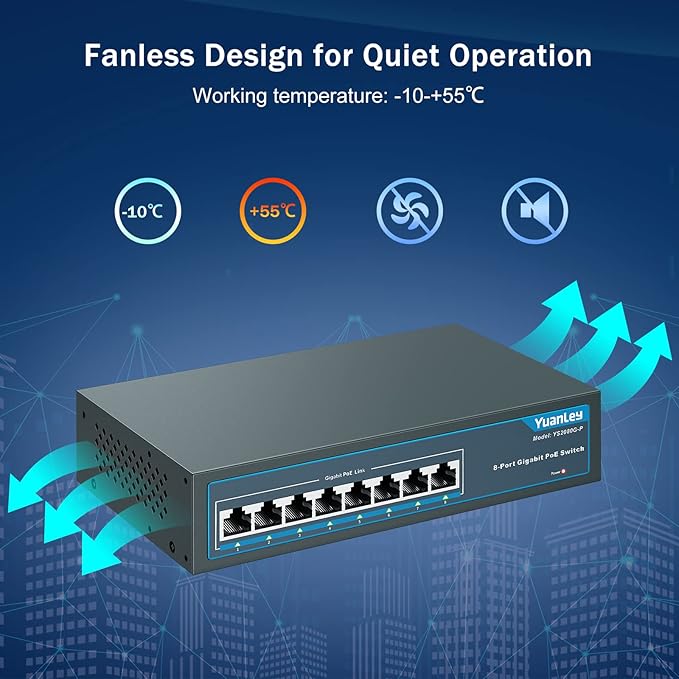 YuanLey 8 Port Gigabit PoE Switch, 8 PoE+ Ports 1000Mbps, 120W 802.3af/at - Image 6