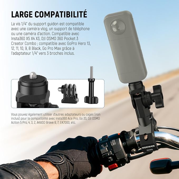NEEWER Motorcycle Bike Handlebar Clamp Mount, Heavy Duty Clip Holder, 1/4" - Image 2