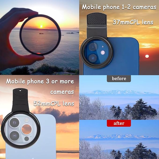 52mm CPL Polarized Phone Camera Lens, Universal Clip On CPL Phone Filter Lens - Image 3