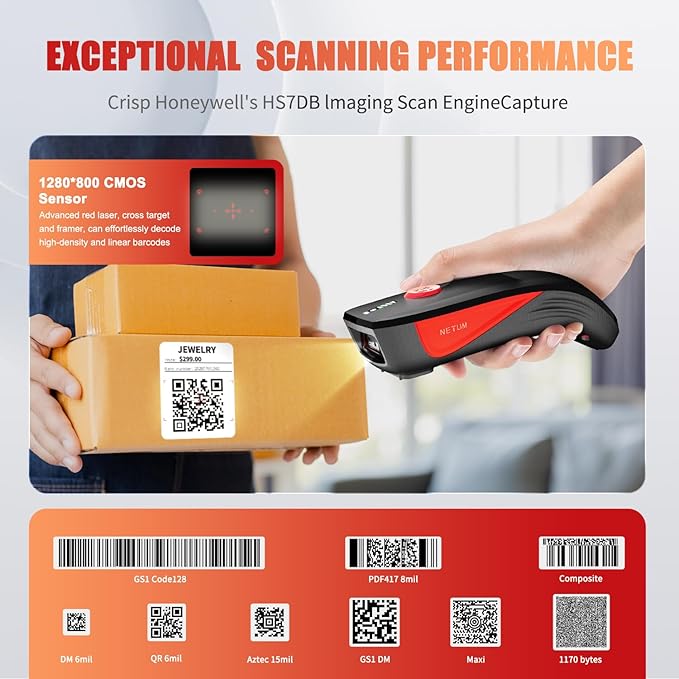 NETUM CS9000 Bluetooth QR Code Scanner– Upgraded Wireless Barcode Scanner - Image 6