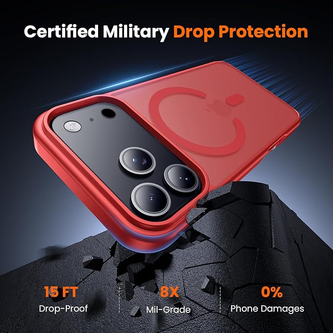 toushion 3 in 1 for iPhone 17 Pro Case Matte Red, Fits MagSafe, Screen - Image 3