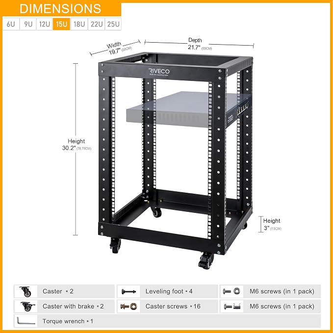 RIVECO 15U Server Rack Floor Standing Open Frame - Image 3