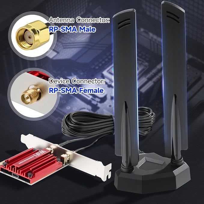 Eightwood WiFi 7 Antenna Tri-Band 6GHz 5GHz 2.4GHz RP-SMA Antenna - Image 4