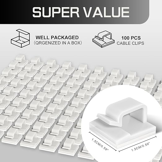 KGROTE 100PCS Cable Clips, Adhesive Wire Clips Strong Cord Clips Wire Holders - Image 2