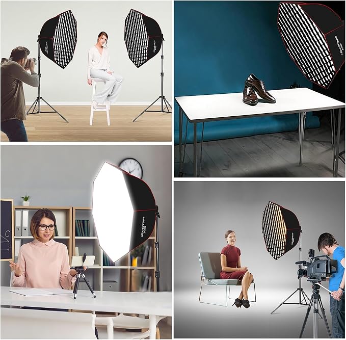 110W Softbox Lighting Kit, 37.4 "/95cm Large Octagonal Parabolic Soft Box - Image 7