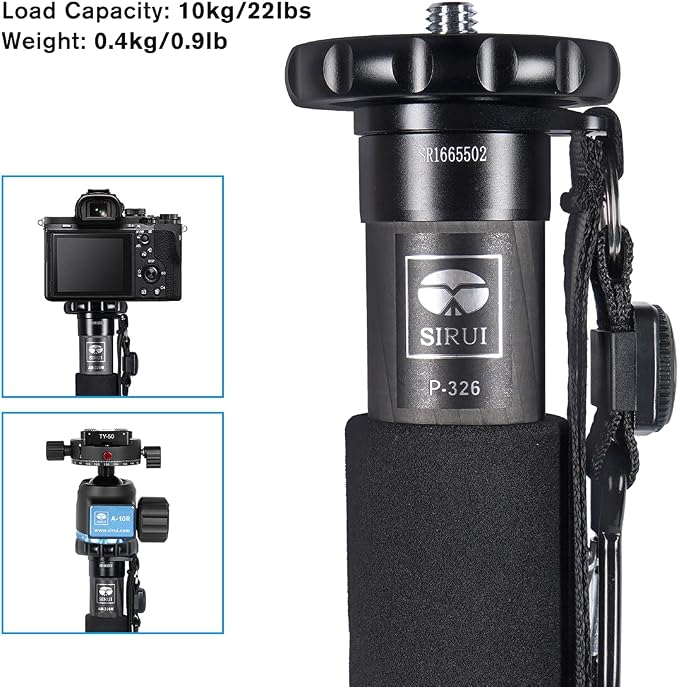 SIRUI Camera Monopod P-326 6 Section Carbon Fiber Compact Lightweight Travel - Image 6