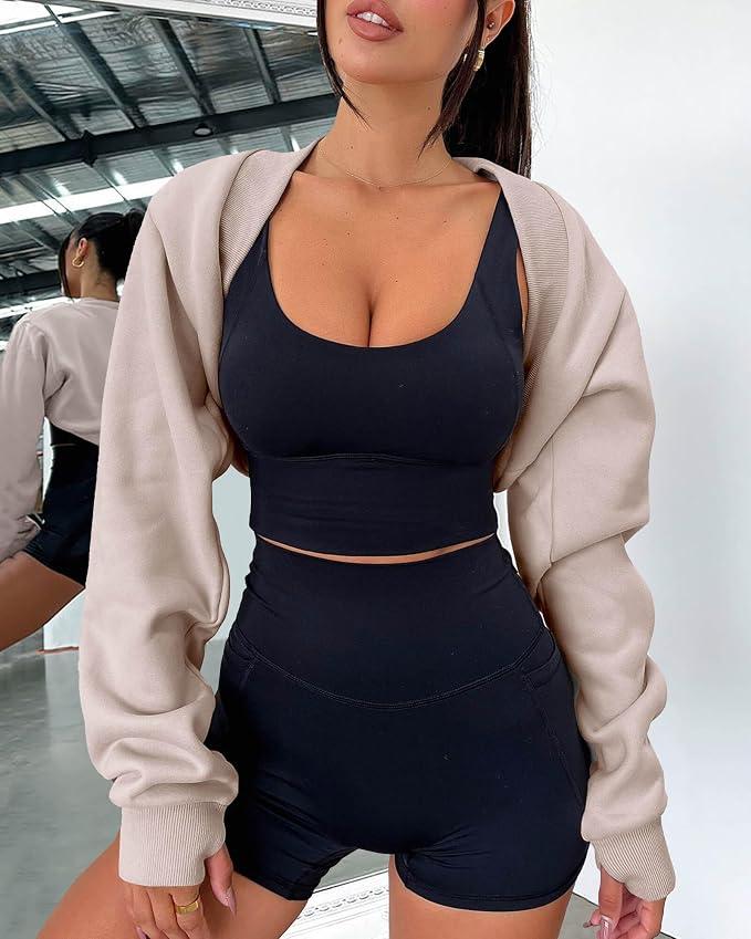Zwurew Women's Bolero Shrug Long Sleeve Cropped Sweatshirt - Image 2