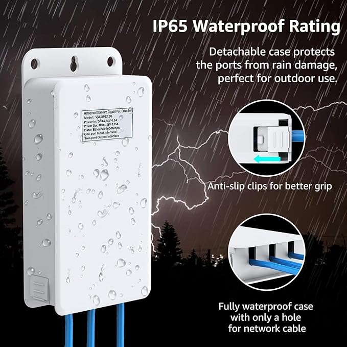 VIMIN 2-Port Outdoor PoE Gigabit Extender, 1 in 2 Out PoE Repeater - Image 5