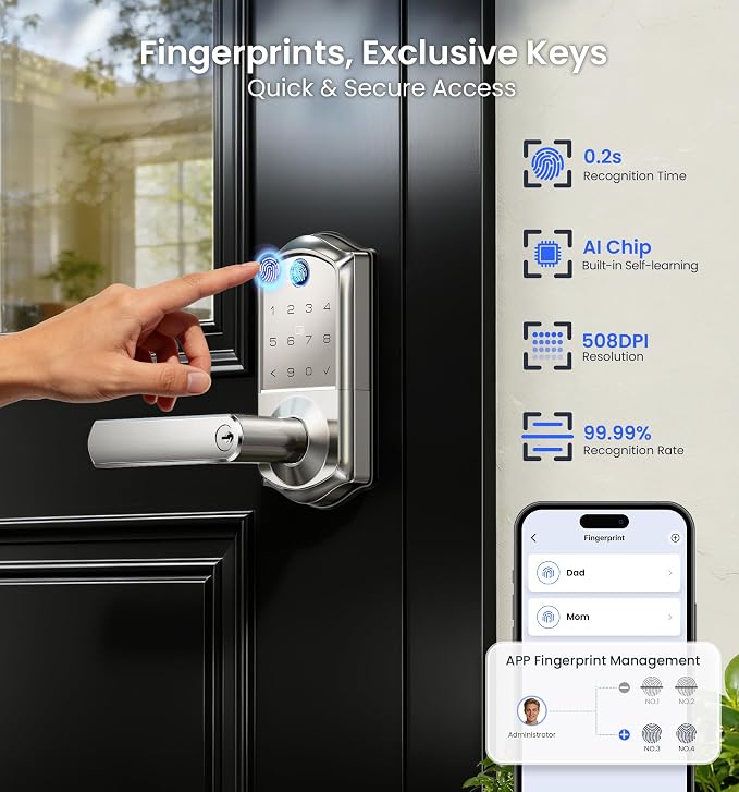 Veise VE019 Fingerprint Smart Lever Lock, App Control, Keyless Entry Door Lock - Image 4