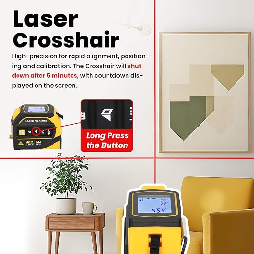 4-in-1 Laser Tape Measure with Level and Crosshairs, 16FT AutoLock Measuring - Image 3