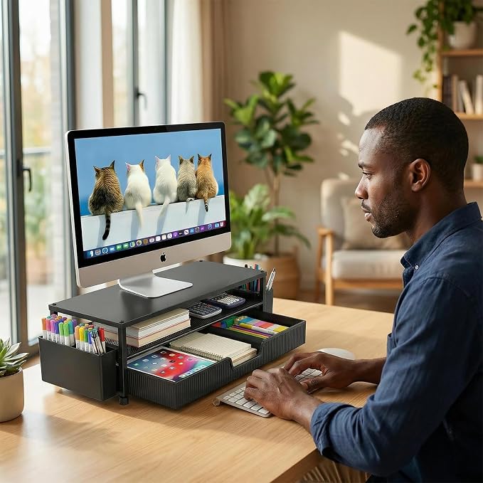 ECOLOVI Desk Organizer and Accessories, 2-Tier Computer Monitor Stand Rise - Image 6