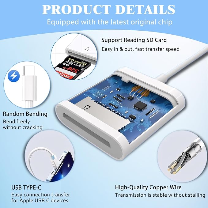 iPhone SD Card Reader USB C, Digital Camera Adapter iPhone 17, Trail Camera SD - Image 3