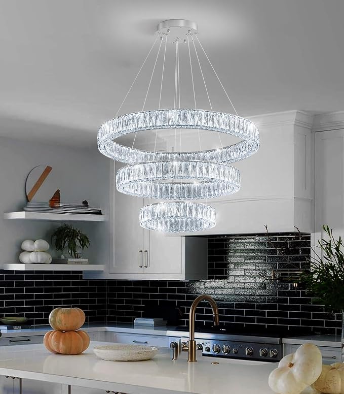 HAIXIANG Modern Glam Chandelier Crystal LED Remote Rings Chandelier Adjustable - Image 3