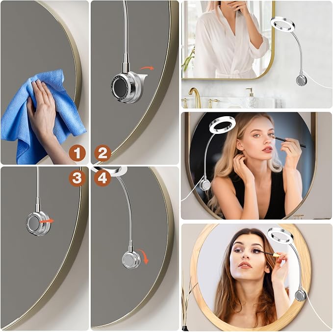 Suction Cup LED Vantiy Lights for Mirror, Flexible Gooseneck Stick on Selfie - Image 5