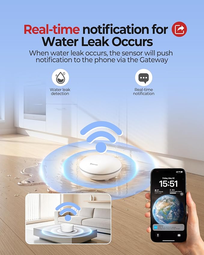 Heiman Water Leak Detector for Home, Water Sensor Alarm Leak Detector, Battery - Image 3