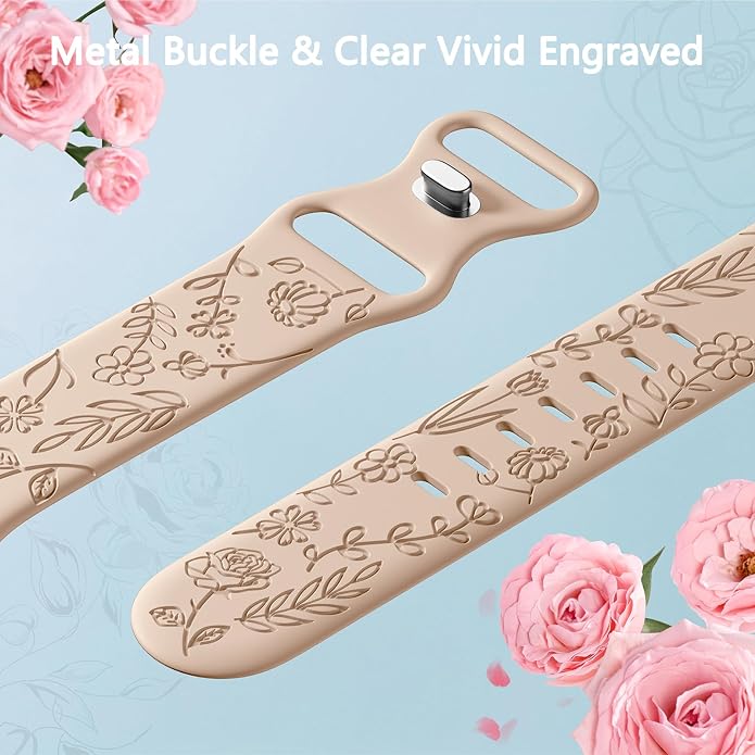 SNBLK 6 Pack Floral Engraved Bands Compatible - Image 3