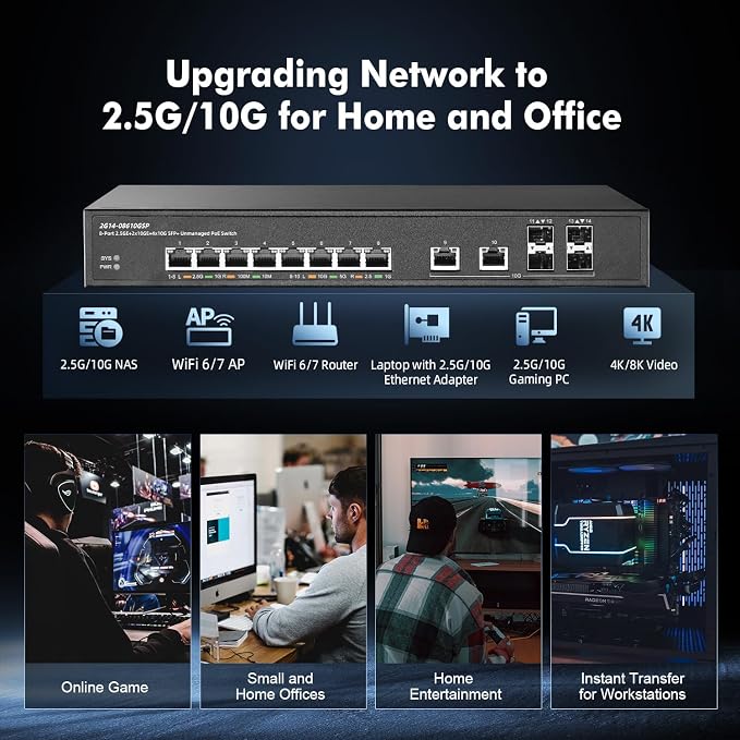 14 Port 10G Switch, 2x10G RJ45, 4x10G SFP+, Metal Unmanaged Binardat Ethernet - Image 7