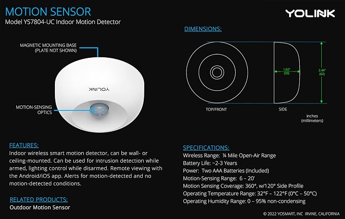 YoLink LoRa 1/4 Mile Wireless Range Smart Motion Detector, Indoor Motion Sensor - Image 2