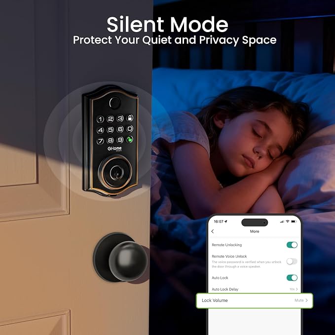 GHome Smart Deadbolt Lock, Fingerprint Code Keyless Entry Door Lock - Image 7