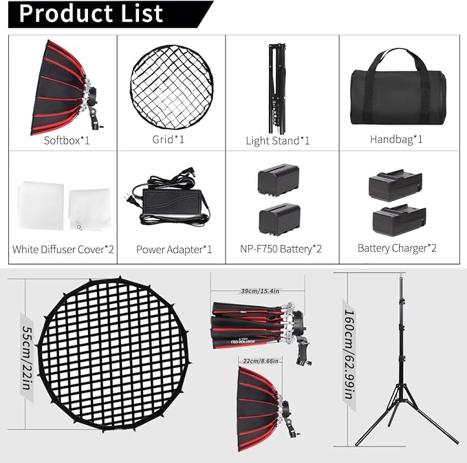 21in/55cm 60W Handheld LED Softbox Light - Image 5