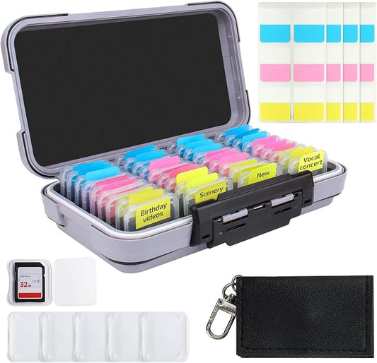 36-Slot Memory Card Case with 36 Transparent Holders & 60 Writable Labels by Micscrew
