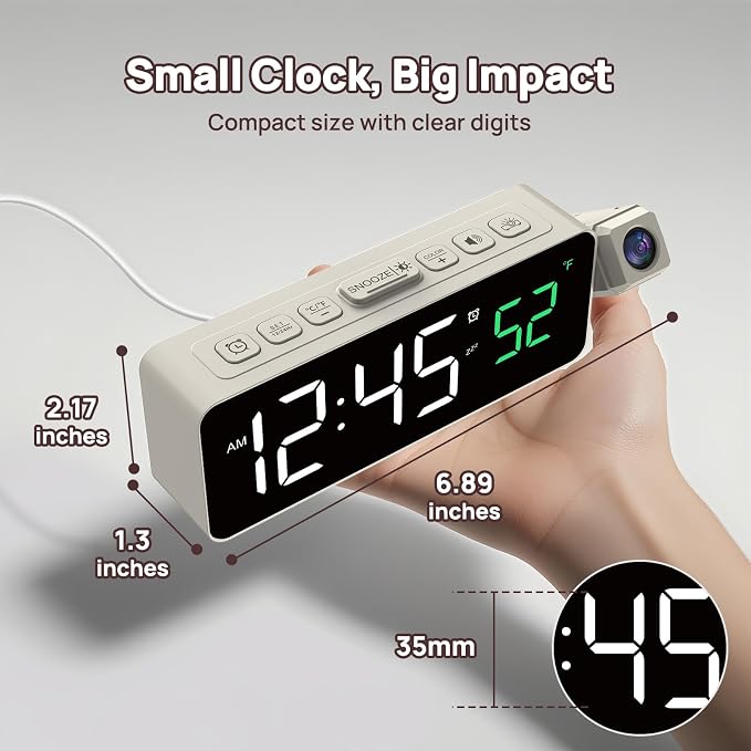 Netzu Projection Alarm Clock for Bedroom Ceiling, Small Compact Plug-in Digital - Image 2