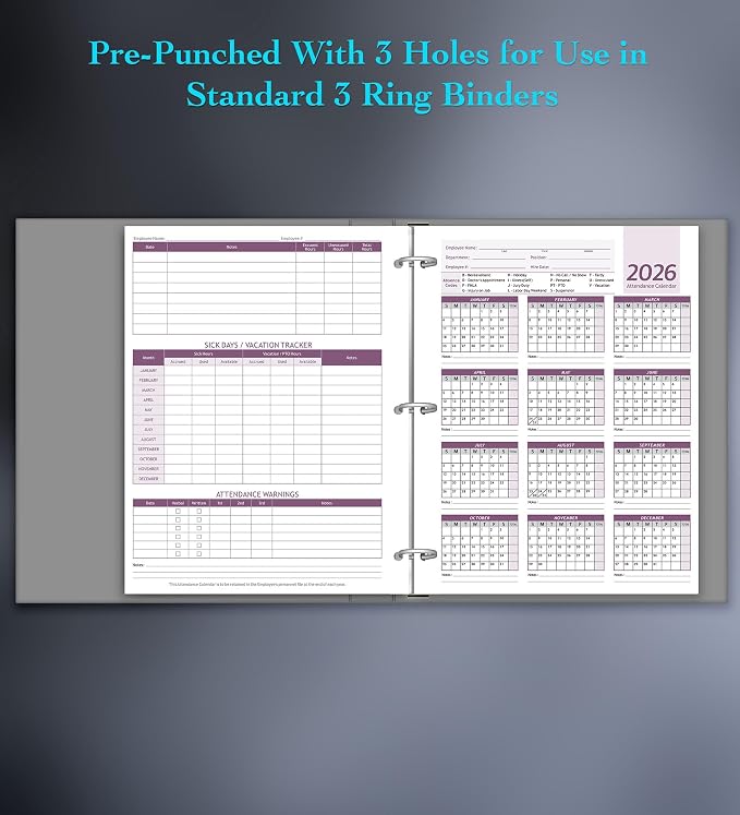Attendance Calendar Employee Card Attendance Record Tracker 2026, Heavy 100lb - Image 7