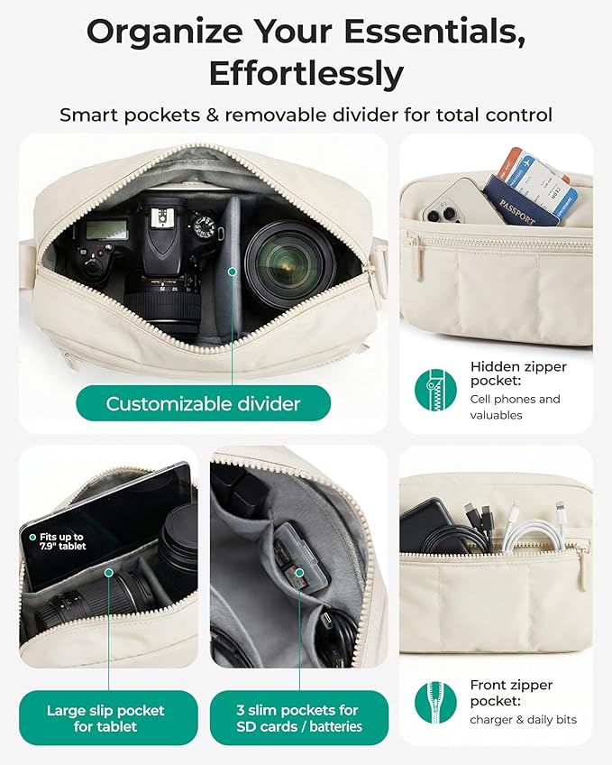 BAGSMART 2 in 1 Puffy Camera Sling Bag Small Camera Shoulder Bag - Image 5