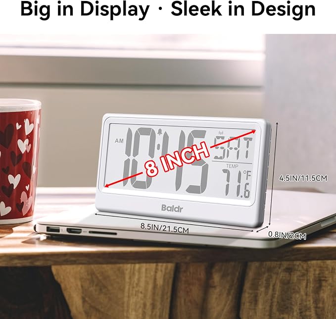 Baldr Digital Clock with Bluetooth Auto Time Sync, No App Required, Large - Image 3