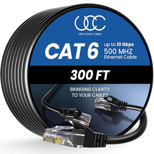 Ultra Clarity Cables Cat 6 Ethernet Cable 300 ft, Outdoor&Indoor 10Gbps by UltraClarityCables