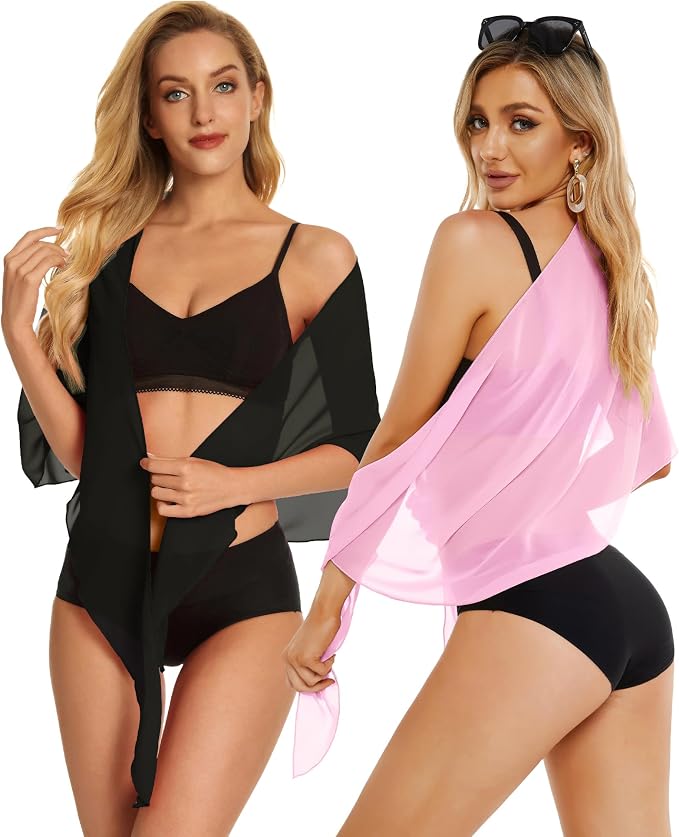 CHICGAL 2 Pieces Women Beach Sarong Bathing Suit Wrap Skirt Sheer Bikini - Image 3