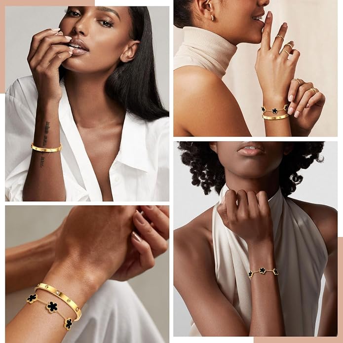 MPRAINBOW Womens Stackable Gold Bracelets Jewelry, 18K Gold Plated Floral - Image 3