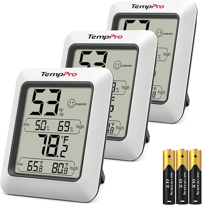 TempPro TP50 3 Pieces Digital Hygrometer Indoor Thermometer Room Thermometer by TempPro