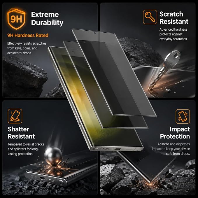 2 Pack for Galaxy S22 Ultra Privacy Screen Protector, 2 Pack Camera Protector - Image 9